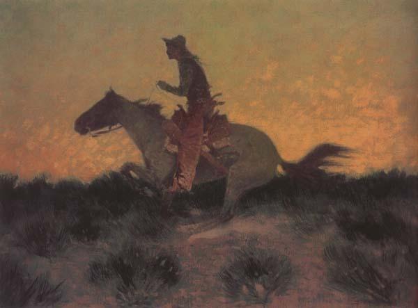 Frederic Remington Against htte Sunset (mk43) oil painting picture